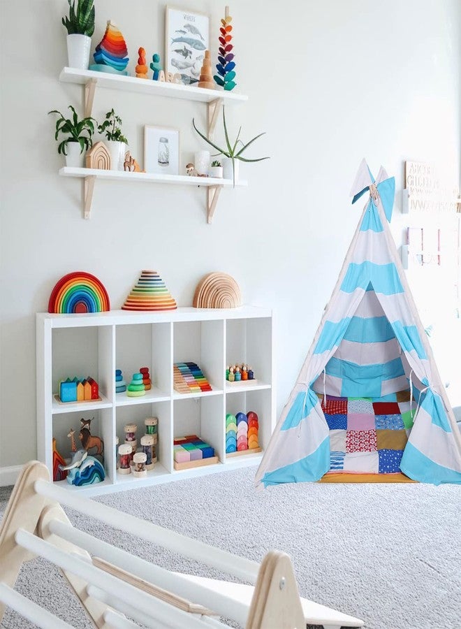 CREATIVE TEXTILES خيمة لعب للأطفال من كرييتيف تيكستايلز، خيمة لعب محمولة للأطفال، خيمة لعب للأطفال مع علم، مناسبة للأولاد والبنات، بيت لعب داخلي وخارجي مع سجادة (أزرق وأبيض) - Image 5